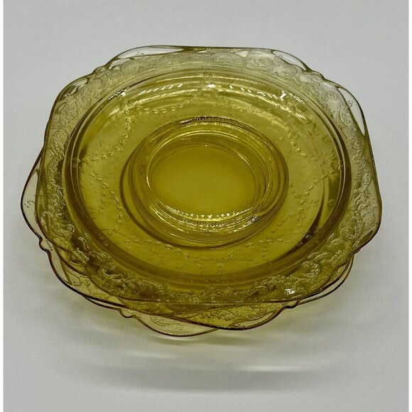 Vintage Amber Federal Glass Madrid Square 6” Footed Bread/Dessert Plate - Picture 3 of 5